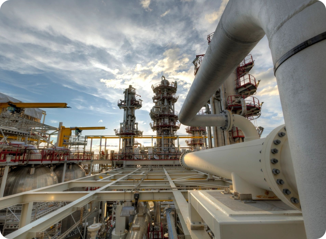 A large oil refinery with pipes and valves.